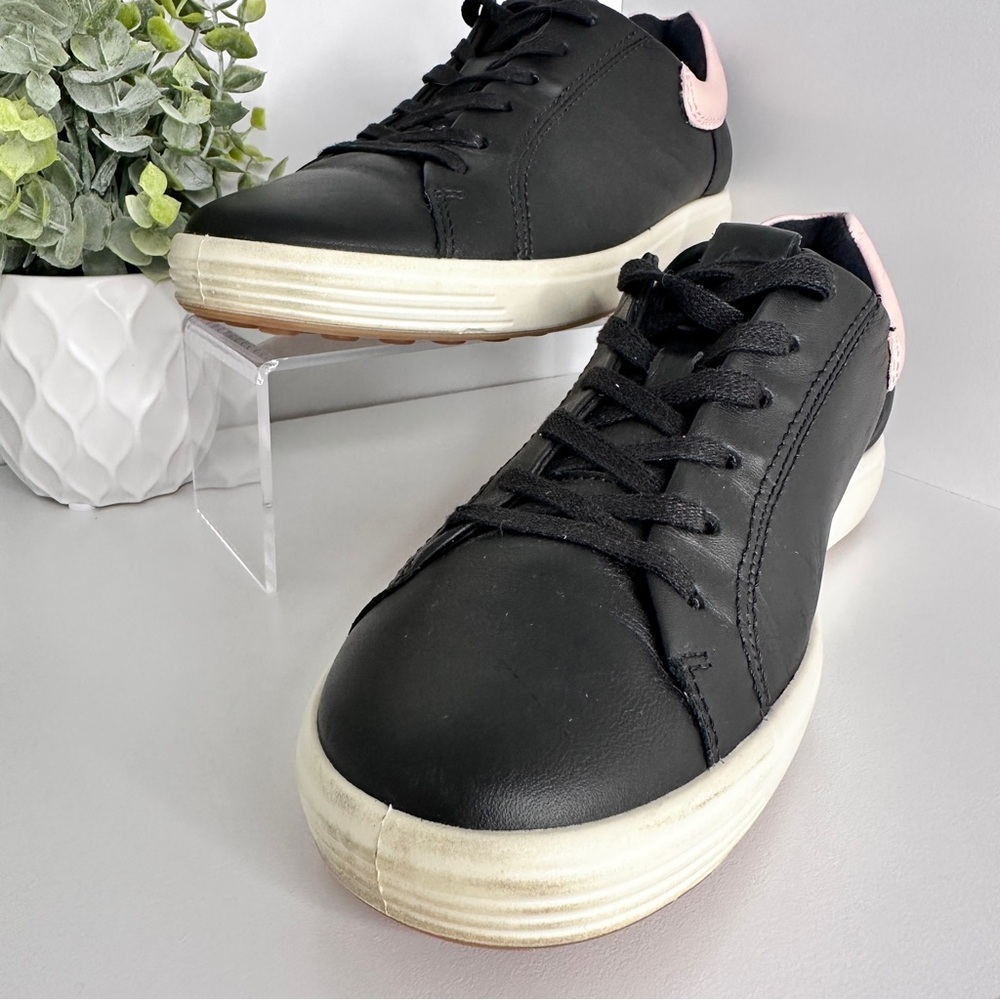 ECCO Women’s Soft VII Leather Elastic Lace Up Black Slip On Sneakers Size 8 - Picture 5 of 11